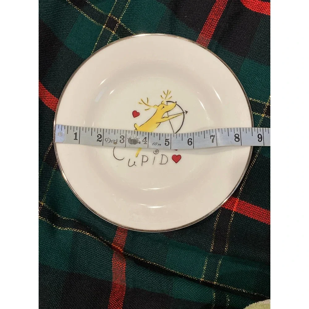 Pottery Barn REINDEER CUPID Salad‎ Plates 8-1/2” White Porcelain MINT!